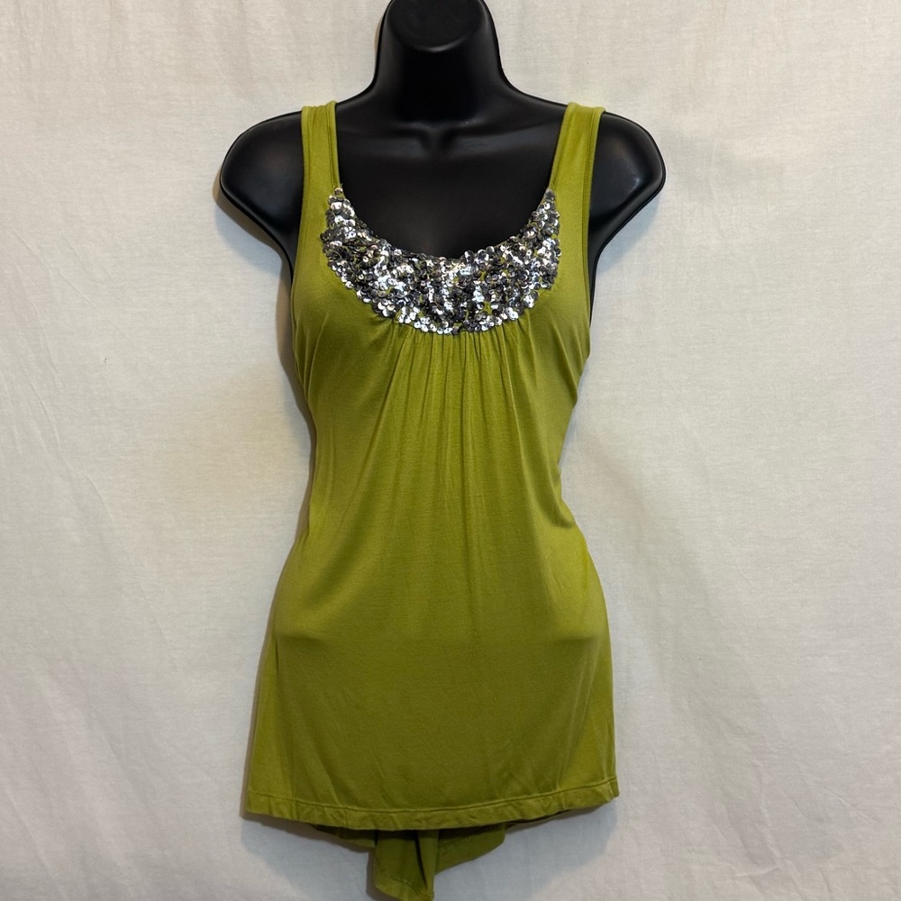 C-8 Cable & Gauge Green Sequin Detail Sleeveless High Low Pullover Blouse Size L